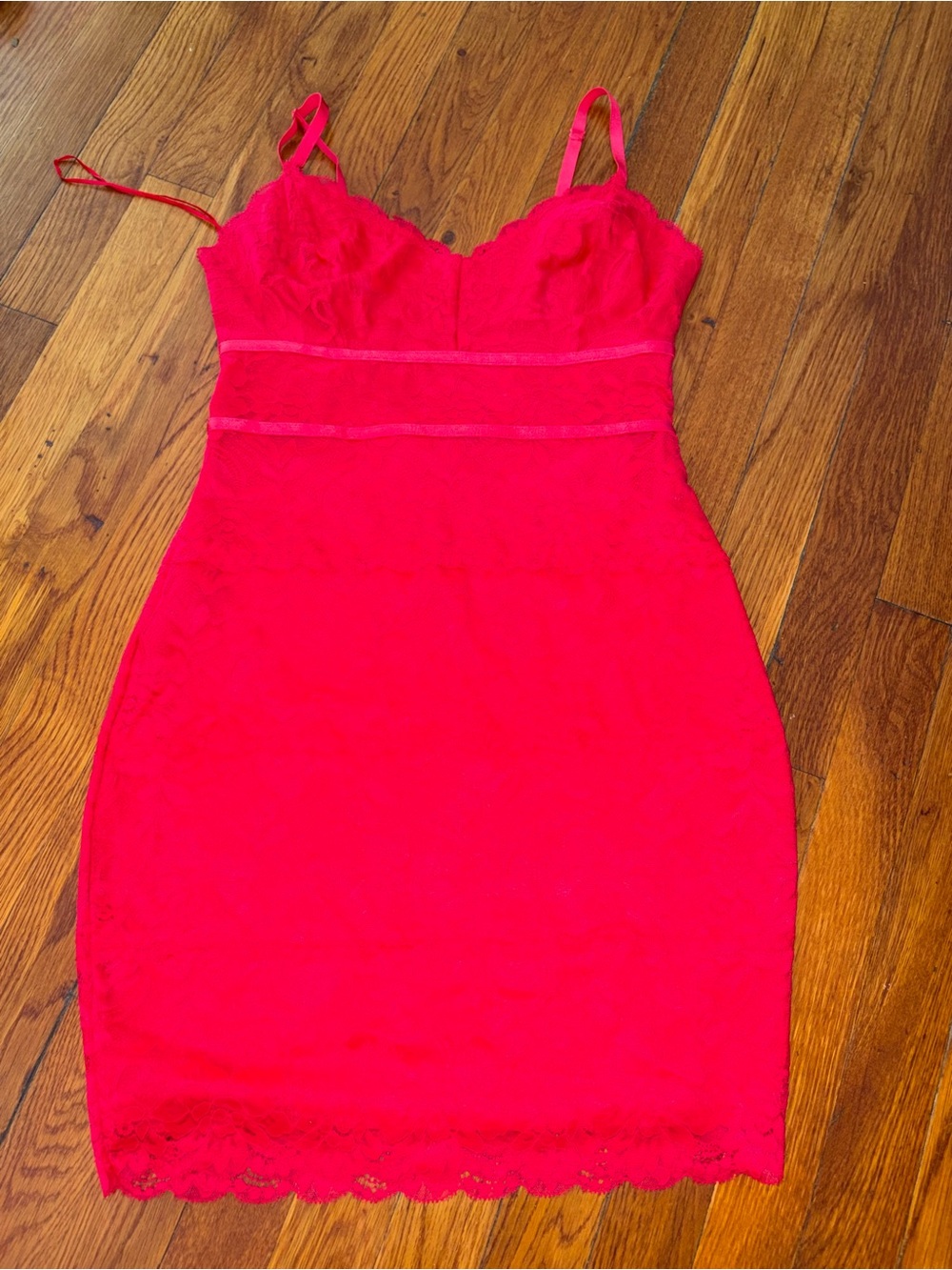 Guess Red Lace Bodycon Mini Dress with Spaghetti Straps